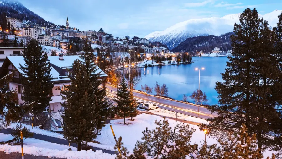 saint moritz town in winter season at sunset switzerland beauties