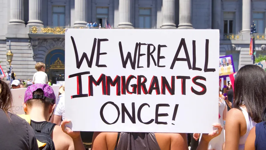 housands of protestors in a "Families Belong Together" march to City Hall, protesting Trump's "Zero Tolerance" policy