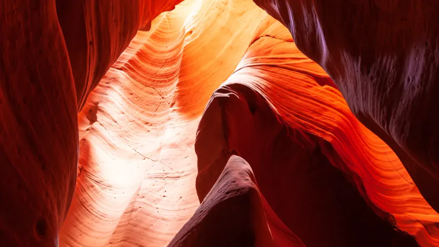 scenery in a slot canyon with wavy and smooth rock