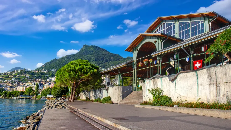 scenic montreux lakeside and mountain views  swiss