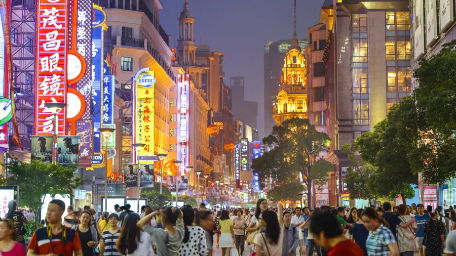 shanghai china nanjing road shopping distict cityscape