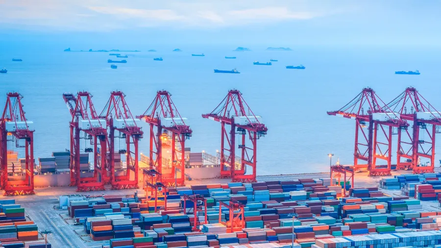 shanghai container terminal at dusk