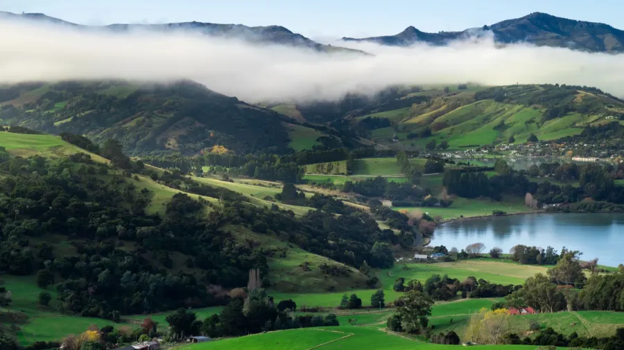 silhouette of mountains in the misty morning view of the