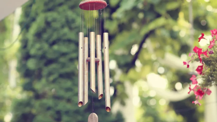silver and wood wind chimes