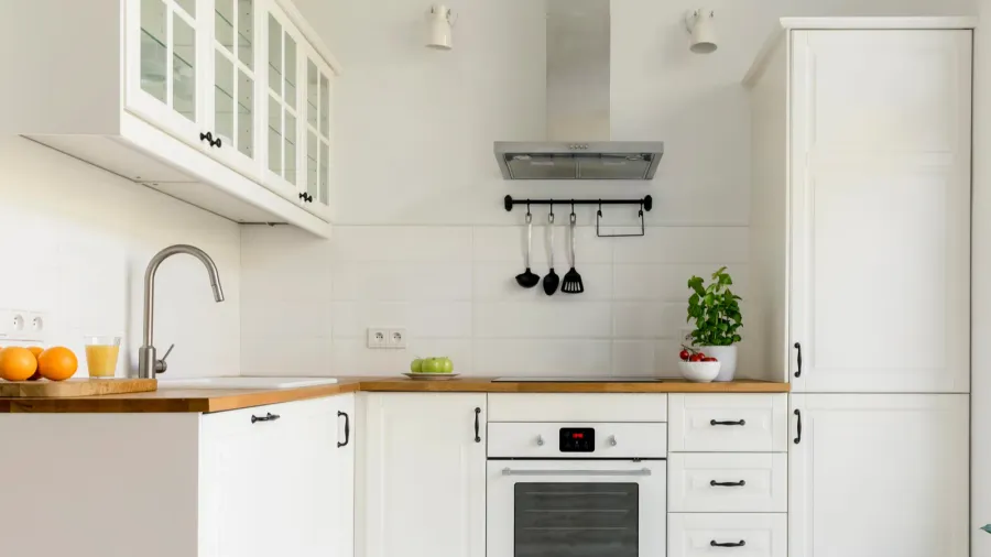 Minimal white kitchen interior.