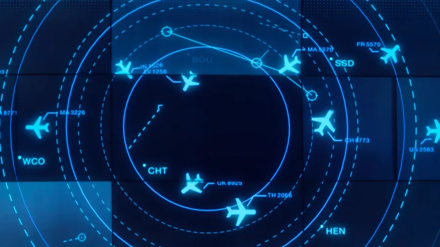 simulation screen showing various flights for transportation and passengers