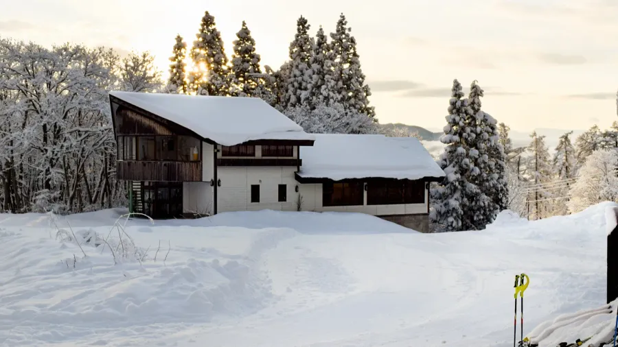 ski lodges during early morning sunrise