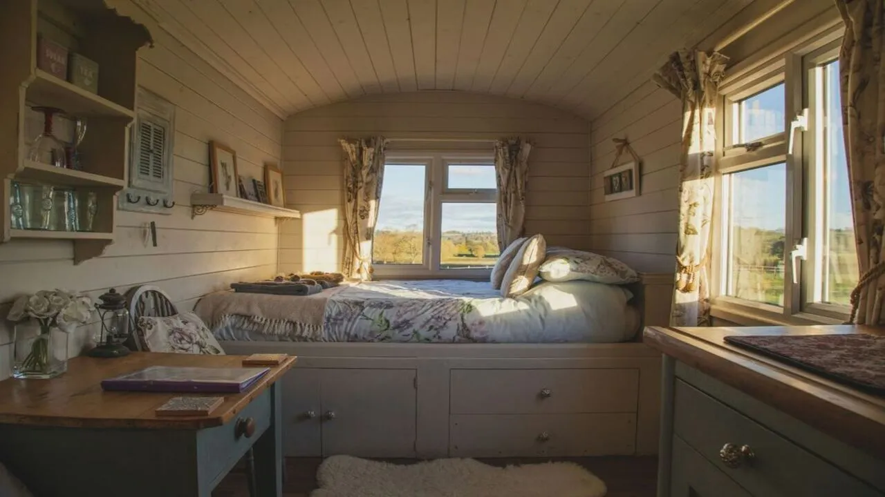 A bed with storage drawers combines comfort with practicality.