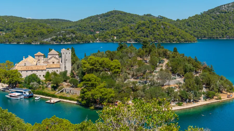 small island with benedictine monastery of saint mary at mljet