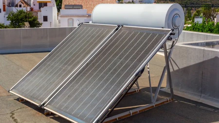 solar panels on the roof of the house for heating