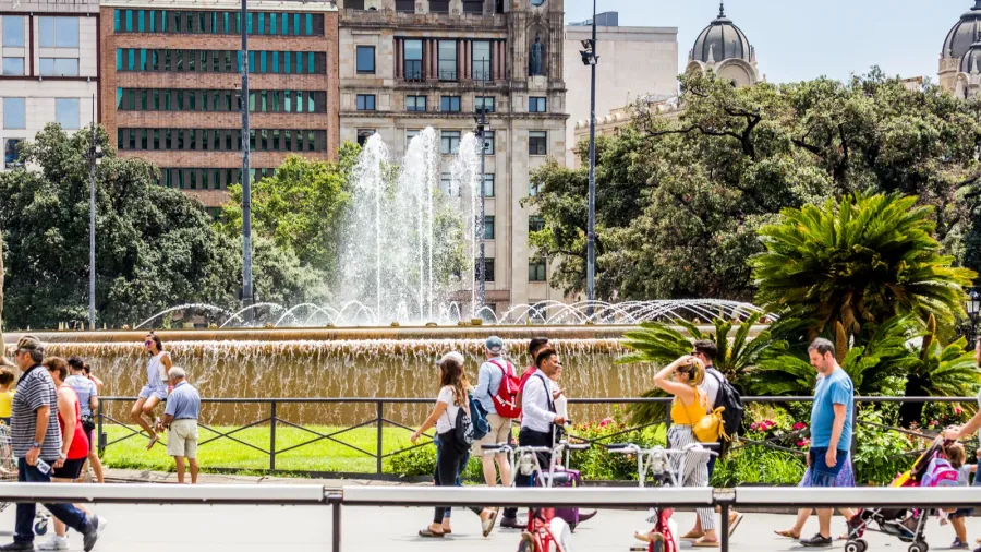 spain catalonia barcelona july 2018 old town ramblas plaza catalunya