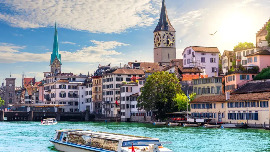 St. Peter's Church and Fraumunster Abbey, Zurich, Switzerland.