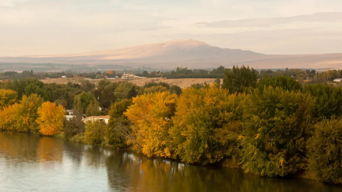 storm clearing over agricultural land yakima river central washington state