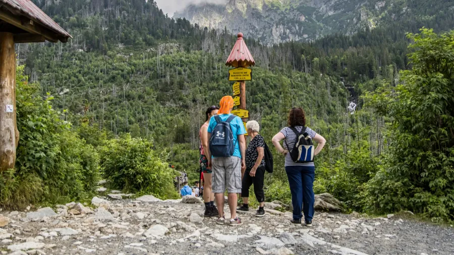 strbske pleso slovakia  july 17 2023 sign at chata