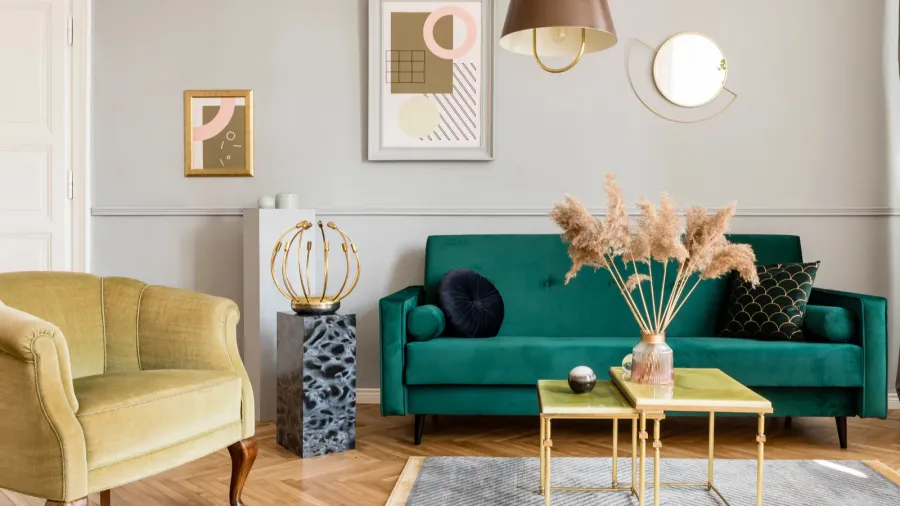 stylish and luxury living room of apartment interior with elegant