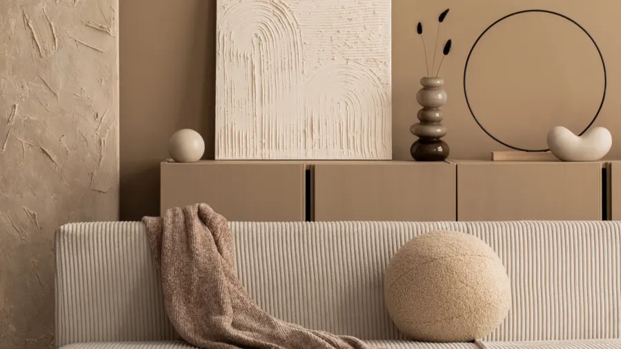 stylish composition of warm living room interior with mock up