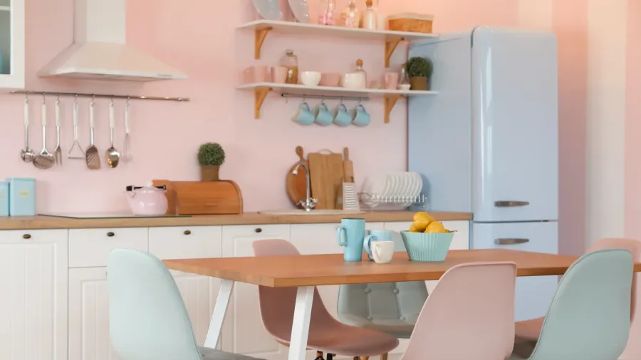 stylish kitchen interior with dining table and chairs