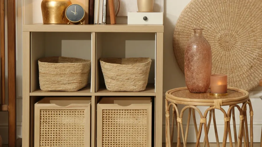 stylish living room interior with ethnic boho decor