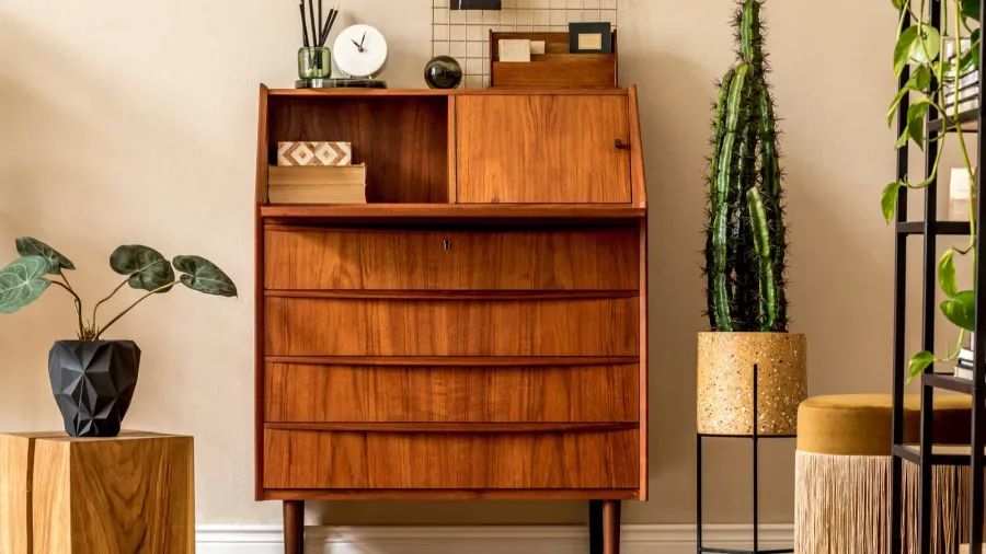 stylish workshop cabinet in cozy room interior design