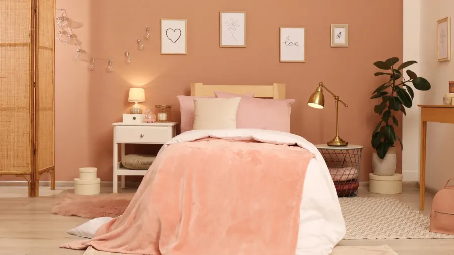 teenage girls bedroom interior with stylish furniture and beautiful decor