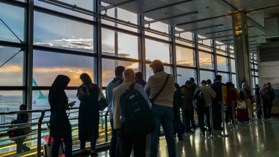 tehran iran  may 07 2017 silhouette queue passengers for
