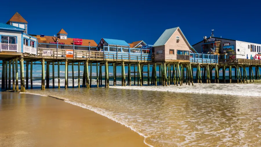 the atlantic ocean and pier in old orchard beach maine
