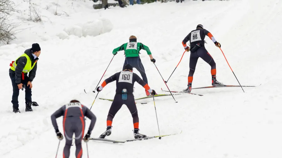 the climb to the finnish line at the ski marathon
