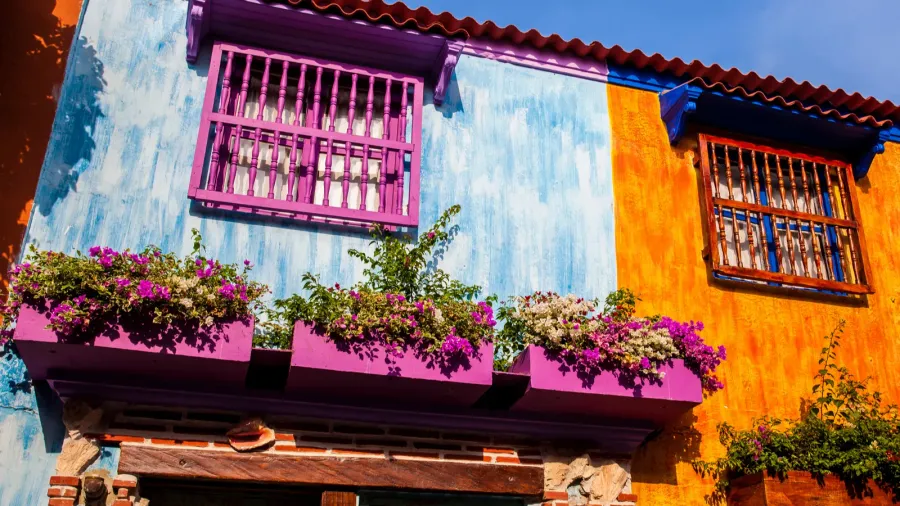 the colorful colonial houses at the walled city of cartagena