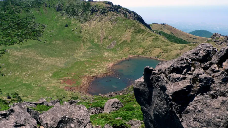 the crater at the top of mount hallasan on the