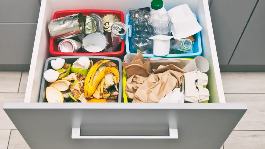 the four different container for sorting garbage for plastic paper