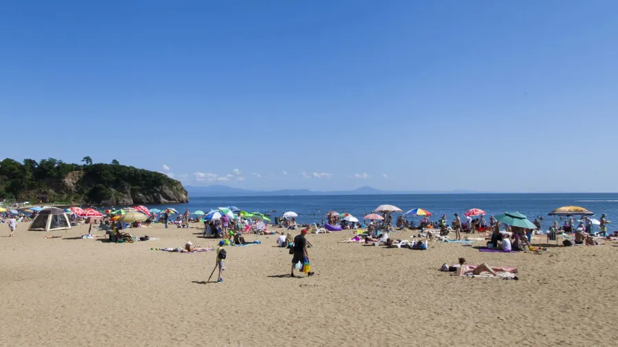 the sea and the beach in beams of the bright