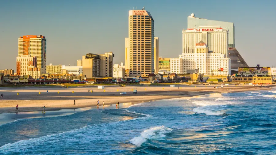 the skyline and atlantic ocean in atlantic city new jersey