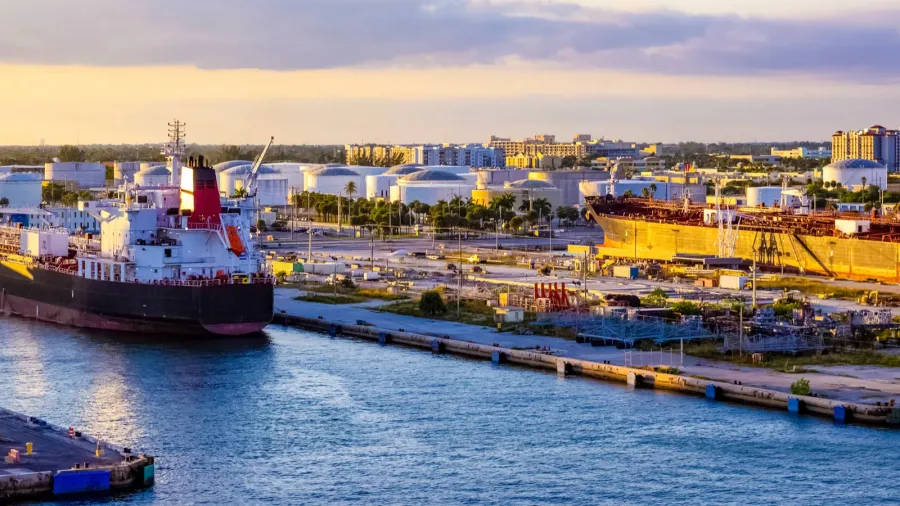 the view from a cruise ship of port everglades