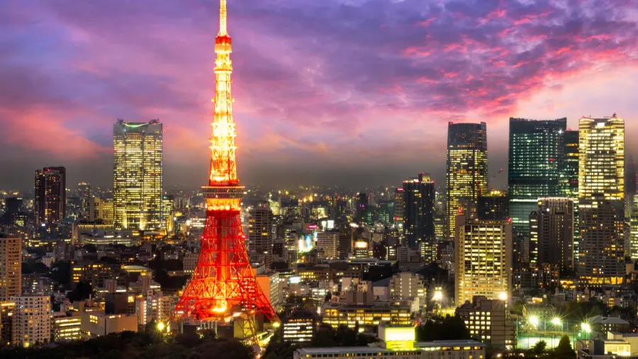 tokyo city skyline at sunset