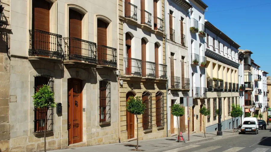 traditional spanish shops and businesses along calle obispo narvaez baeza