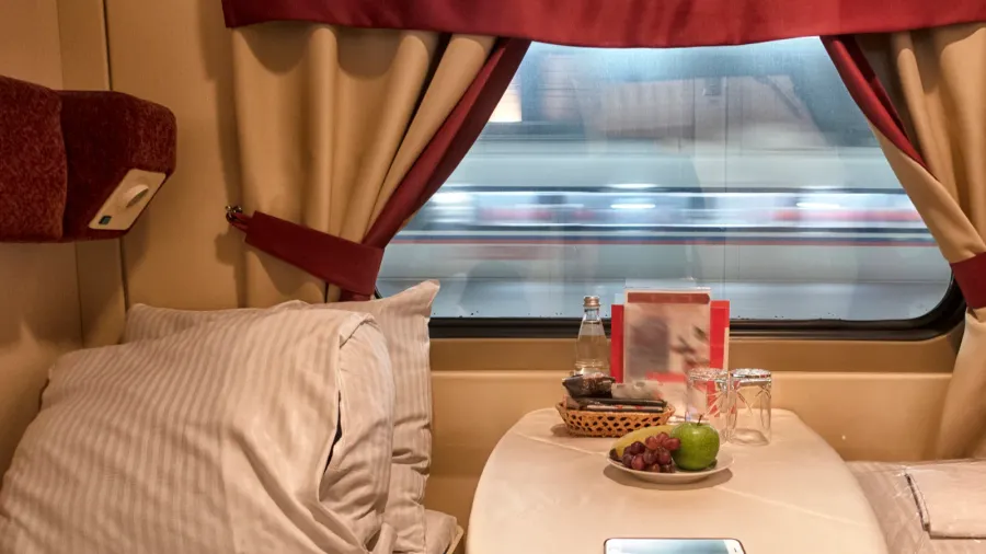 train interior with empty sleeping car night train saintpetersburg