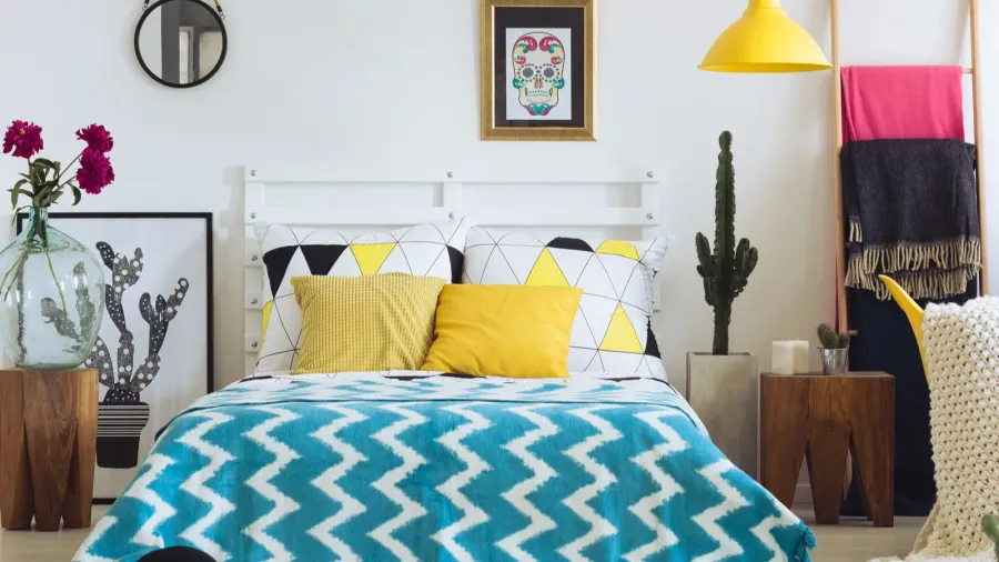 trendy geometric bedroom vivid colors