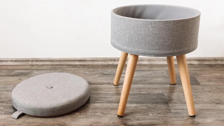 trendy stool with and buildin storage space side view white