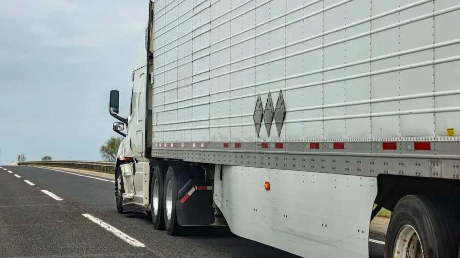 truck on a highway in us closeup side view