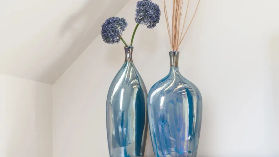 two decorative blue vases
