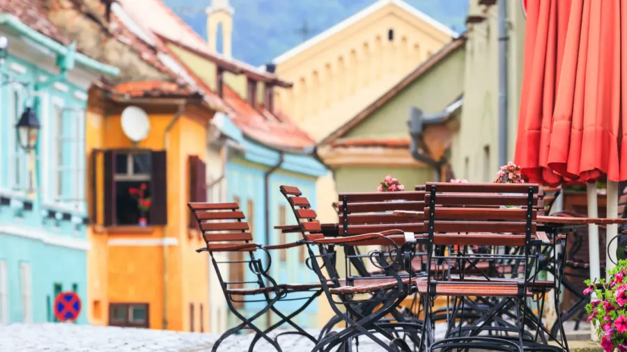 typical street cafe bar sighisoara romania