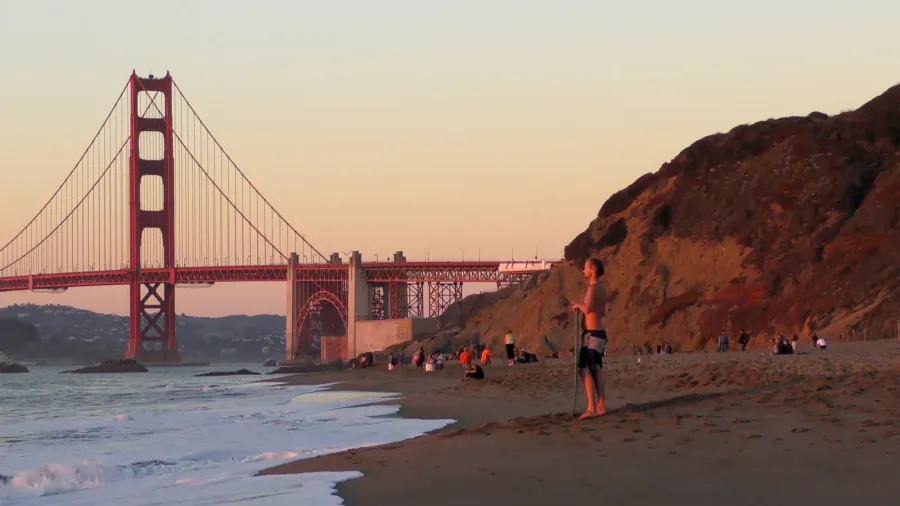 unidentified people at baker beach in san francisco california the