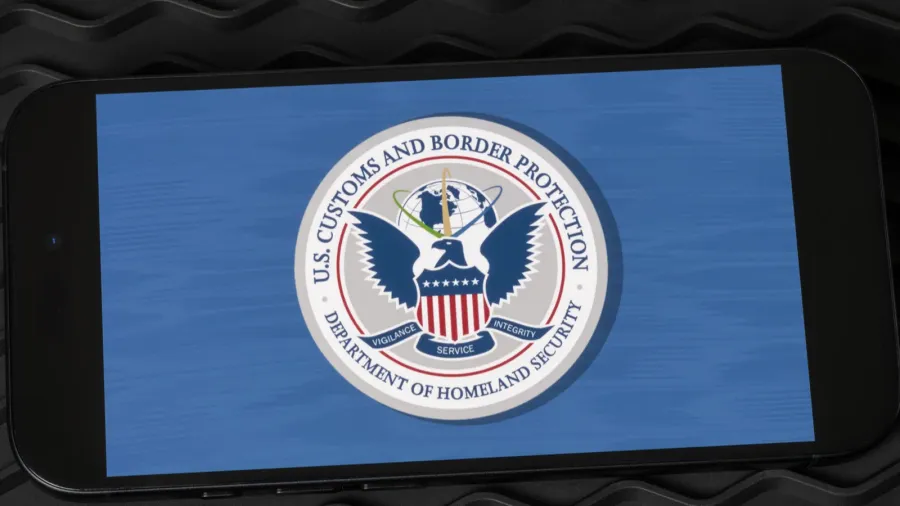 united states customs and border protection logo on a smartphone