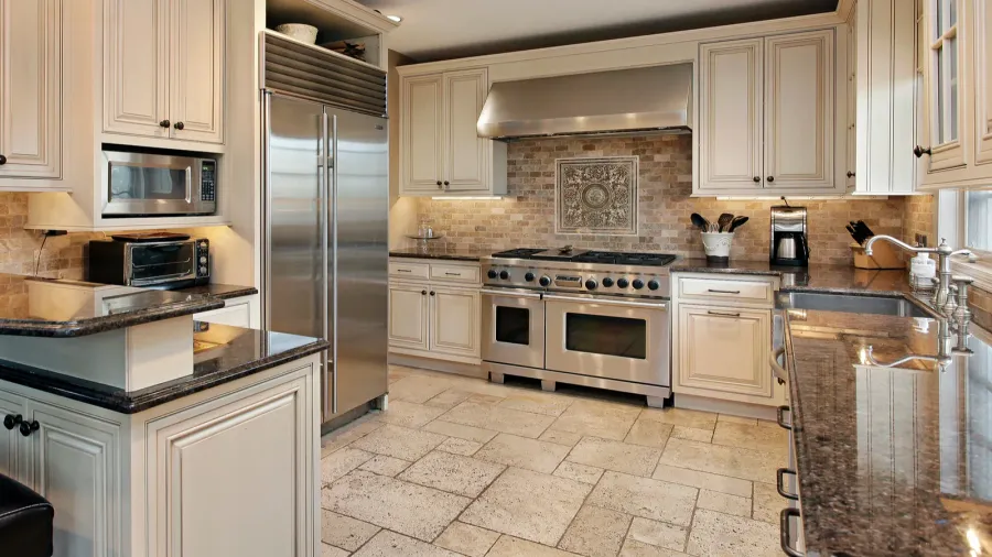 upscale kitchen with breakfast bar