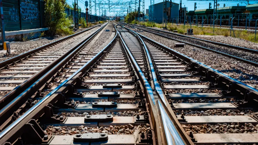 valencia spain  april 16 2021 electrified multilane railroad near