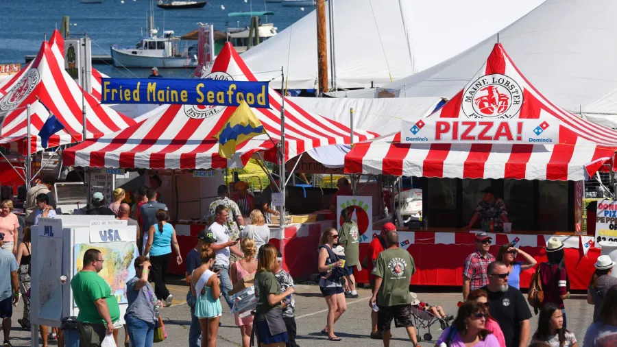 vendor tents in rockland lobster festival in summer rockland maine