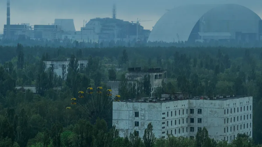 view from roof of 16storied apartment house in pripyat town