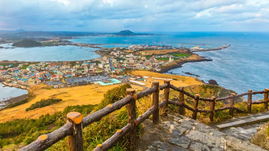 view from seongsan ilchulbong moutain in jeju island south korea