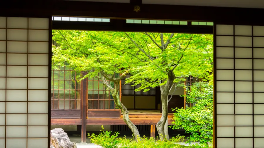 view of beautiful architecture detail in kyoto japan