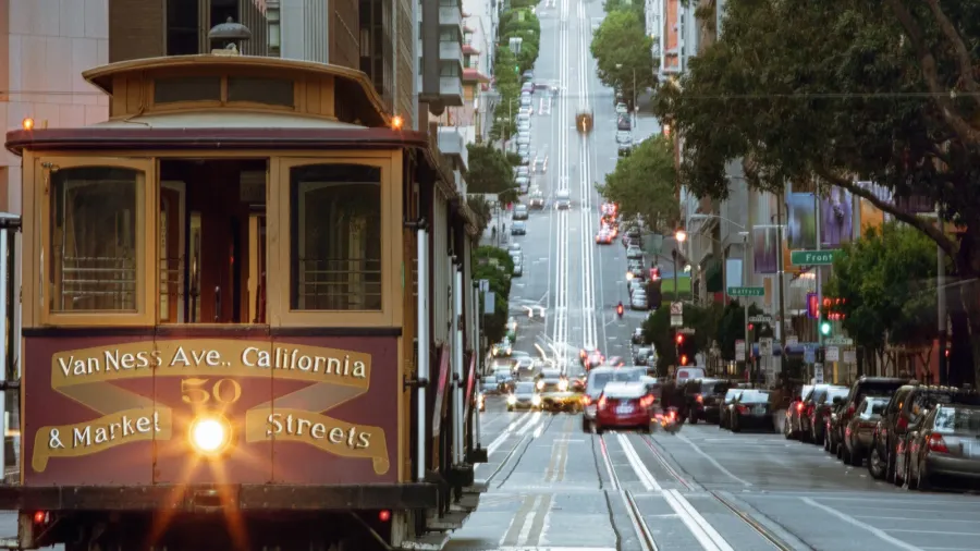 view of historical cable car on famous van ness ave